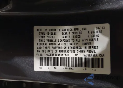 2013 Honda Accord Ex-L V-6 z USA, uszkodzony, nr VIN 1HGCR3F80DA047435